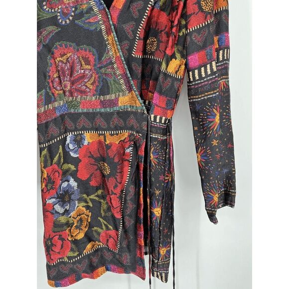 Farm Rio Mixed Scarves Printed Mini Wrap Black Boho Dress Size Small - Picture 2 of 6
